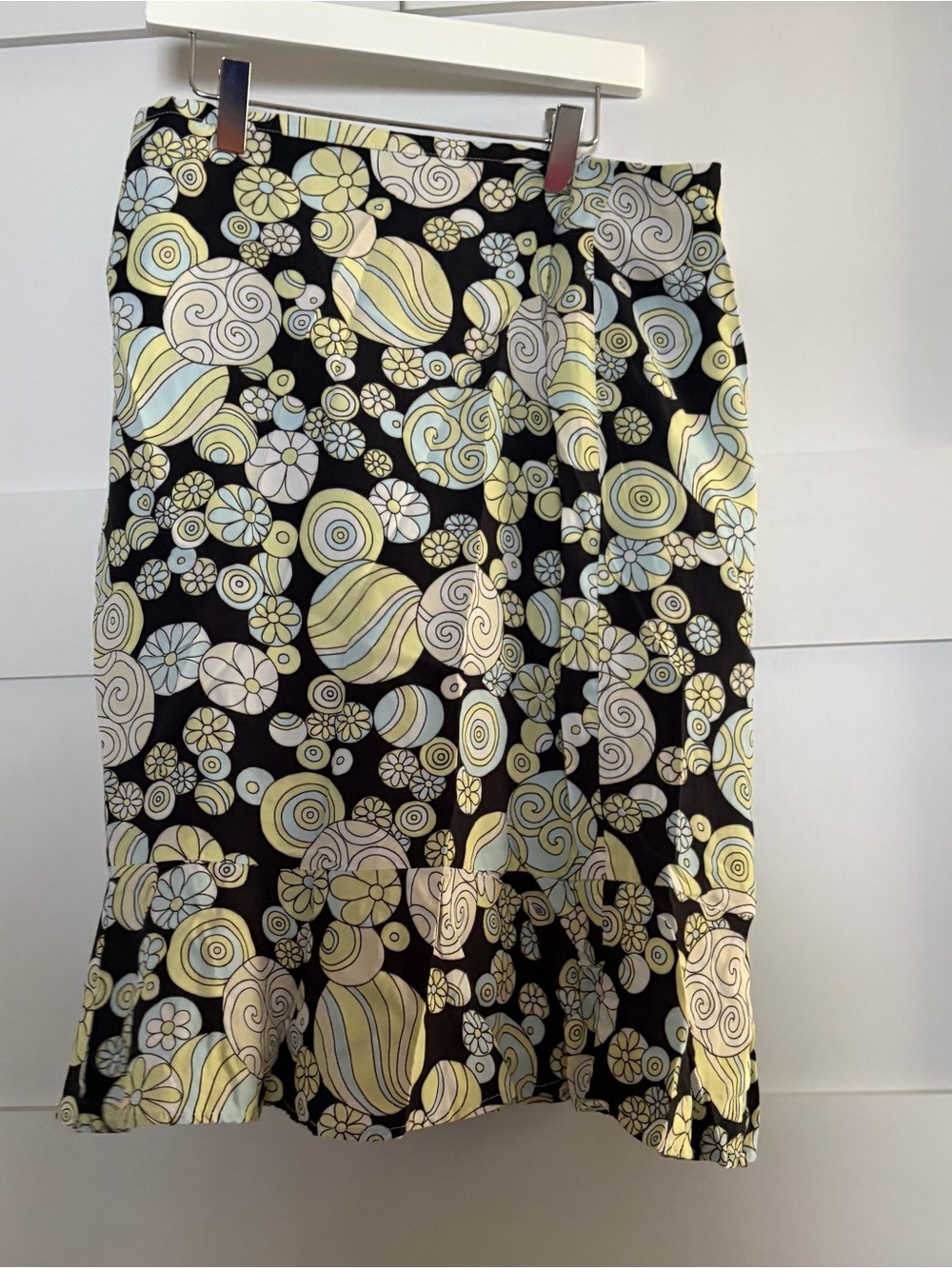 A-Line Floral Circle Skirt in Black with Yellow & Cream